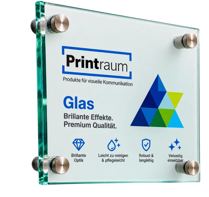 UV-bedrucktes Glasprodukt mit Firmenlogo